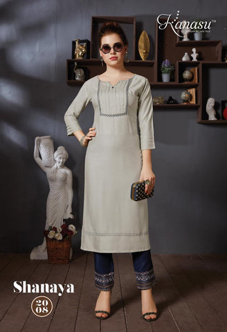 Kanasu Kurti  Shayana Rayon Designer Kurti Collection With Pants