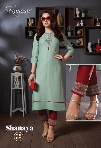 Kanasu Kurti  Shayana Rayon Designer Kurti Collection With Pants