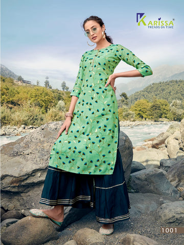 Karissa Launched Rangat Heavy Maslin Silk Fancy Designer Kurtis With Sharara Collection