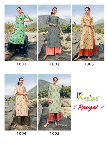 Karissa Launched Rangat Heavy Maslin Silk Fancy Designer Kurtis With Sharara Collection