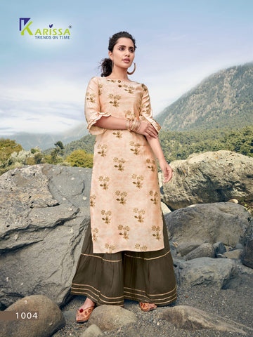 Karissa Launched Rangat Heavy Maslin Silk Fancy Designer Kurtis With Sharara Collection