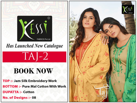Kessi Fabric Launched Taj Vol 2 Jam Silk Embroidery Work Fancy Designer Salwar Suits