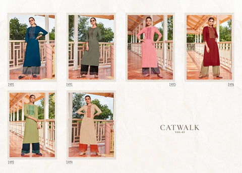 Kessi Fabrics Rangoon Launched Catwalk Vol 3 Rayon Fancy Designer Kurtis With Plazzo