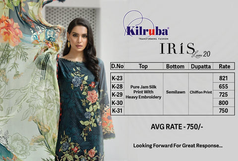 KILRUBA LAUNCHES IRIS LAWN COLLECTION PAKISTANI STYLE DRESS MATERIAL