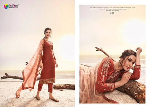 Sanskurti Silk Mills Kishana Jam Silk Embroidery Work Fancy Designer Salwar Suits