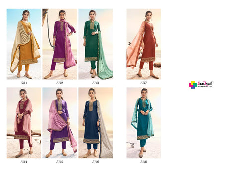 Sanskurti Silk Mills Kishana Jam Silk Embroidery Work Fancy Designer Salwar Suits