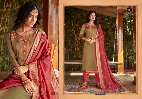 KALARANG KITKAT JAM SILK OCCASIONAL WEAR EMBROIDERED SUITS