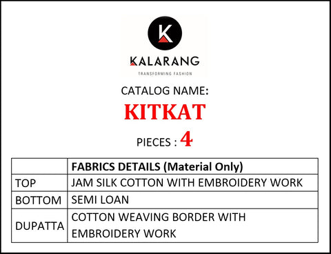 KALARANG KITKAT JAM SILK OCCASIONAL WEAR EMBROIDERED SUITS