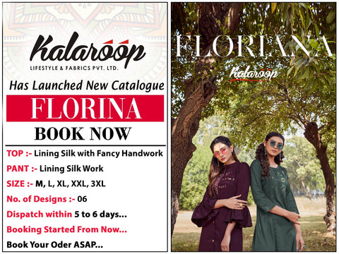 Kalaroop Presents Floriana Fancy Silk Rayon Designer Kurtis With Pants Collection