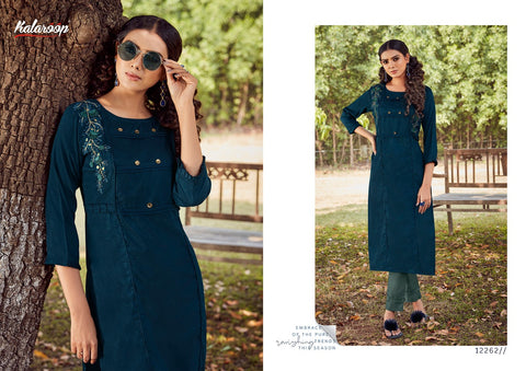 Kalaroop Presents Floriana Fancy Silk Rayon Designer Kurtis With Pants Collection
