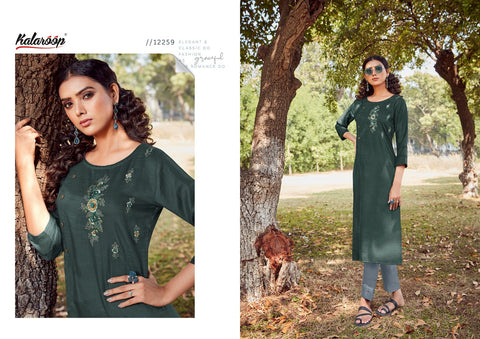 Kalaroop Presents Floriana Fancy Silk Rayon Designer Kurtis With Pants Collection