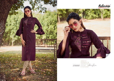 Kalaroop Presents Floriana Fancy Silk Rayon Designer Kurtis With Pants Collection