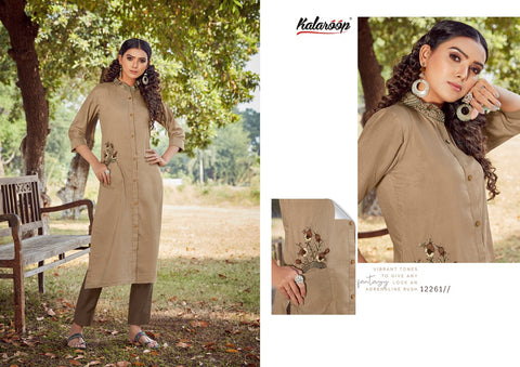 Kalaroop Presents Floriana Fancy Silk Rayon Designer Kurtis With Pants Collection