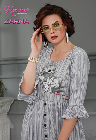 Kanasu Launched Zarna Rayon Stylish Designer Kurtis Collections