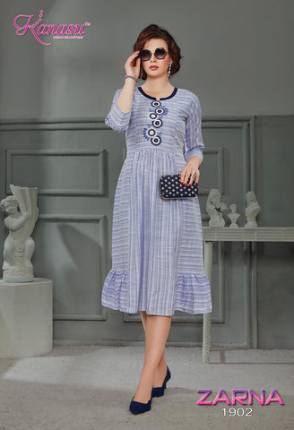Kanasu Launched Zarna Rayon Stylish Designer Kurtis Collections