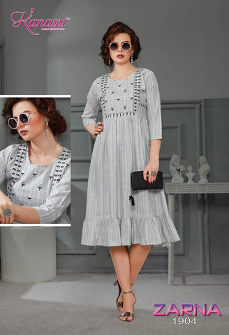 Kanasu Launched Zarna Rayon Stylish Designer Kurtis Collections
