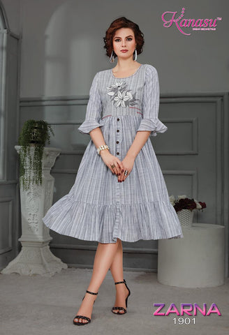 Kanasu Launched Zarna Rayon Stylish Designer Kurtis Collections