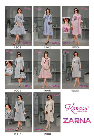 Kanasu Launched Zarna Rayon Stylish Designer Kurtis Collections