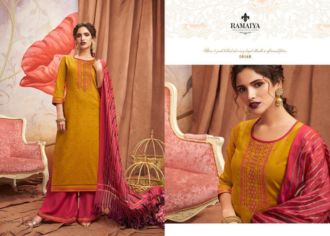 Kessi Fabrics Presents Ramaiya Shalimar Jam Silk Embroidery Dress Material