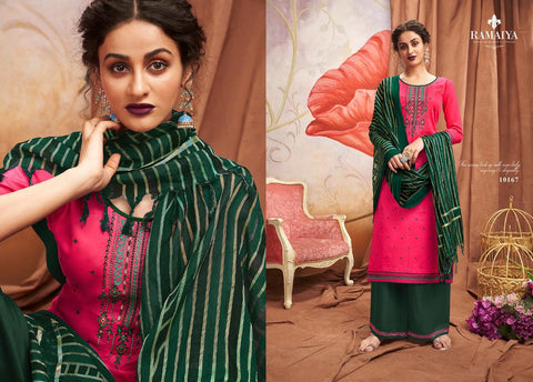 Kessi Fabrics Presents Ramaiya Shalimar Jam Silk Embroidery Dress Material