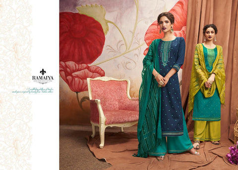 Kessi Fabrics Presents Ramaiya Shalimar Jam Silk Embroidery Dress Material