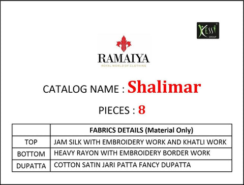 Kessi Fabrics Presents Ramaiya Shalimar Jam Silk Embroidery Dress Material