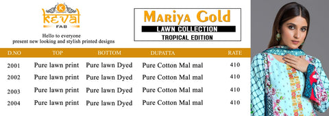 Keval Fab Mariya Gold Collection Karachi Pakistani Printed Collection Suits