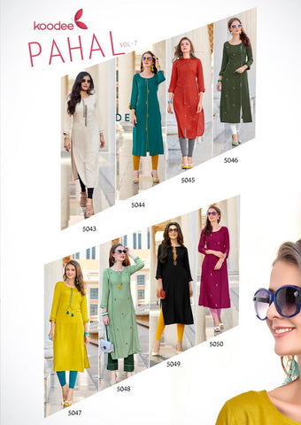 Koodee Launched Pahal Vol 7 Pure Rayon Designer Kurtis Collection