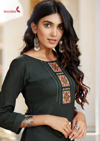 Koodee Presents Pahal Vol 8 Rayon Embroidery Work Stylish Designer Kurtis Collection