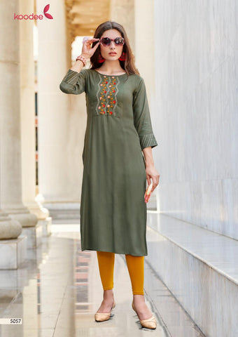 Koodee Presents Pahal Vol 8 Rayon Embroidery Work Stylish Designer Kurtis Collection