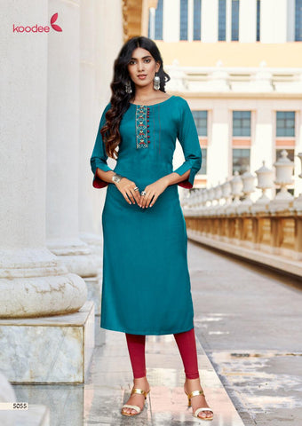 Koodee Presents Pahal Vol 8 Rayon Embroidery Work Stylish Designer Kurtis Collection
