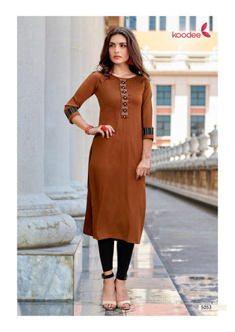 Koodee Presents Pahal Vol 8 Rayon Embroidery Work Stylish Designer Kurtis Collection