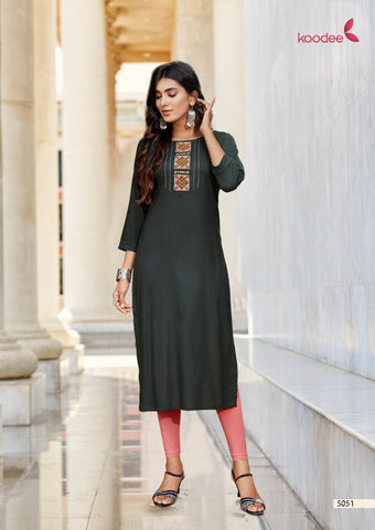 Koodee Presents Pahal Vol 8 Rayon Embroidery Work Stylish Designer Kurtis Collection