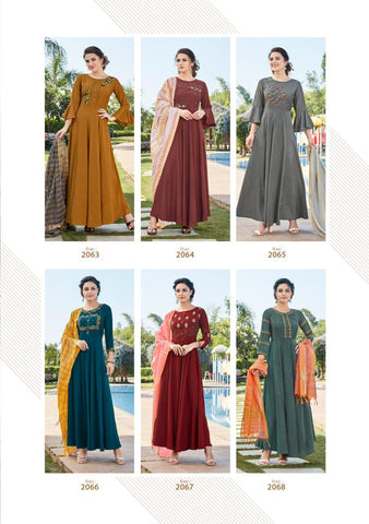 Koodee Presents Chunri Vol 3 Poly Maslin Fancy Designer Gown Type Kurtis Collection