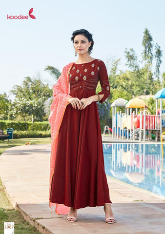 Koodee Presents Chunri Vol 3 Poly Maslin Fancy Designer Gown Type Kurtis Collection