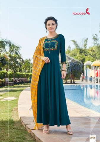 Koodee Presents Chunri Vol 3 Poly Maslin Fancy Designer Gown Type Kurtis Collection