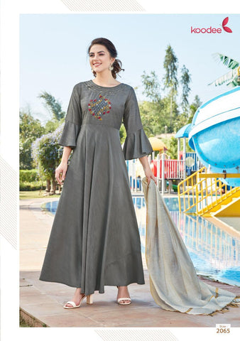 Koodee Presents Chunri Vol 3 Poly Maslin Fancy Designer Gown Type Kurtis Collection