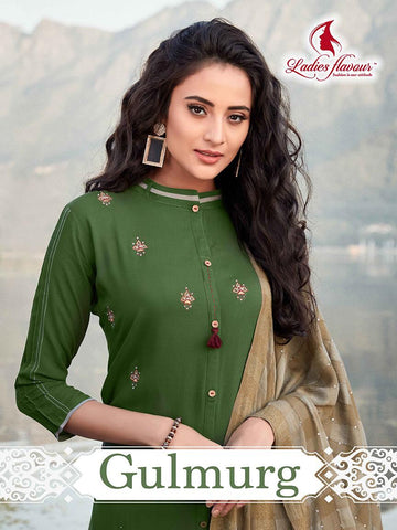 Ladies Flavour Presents Gulmurg Rayon Embroidery Work Fancy Designer Kurtis
