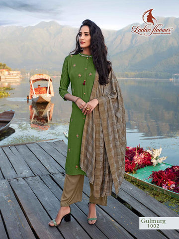 Ladies Flavour Presents Gulmurg Rayon Embroidery Work Fancy Designer Kurtis