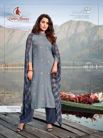 Ladies Flavour Presents Gulmurg Rayon Embroidery Work Fancy Designer Kurtis