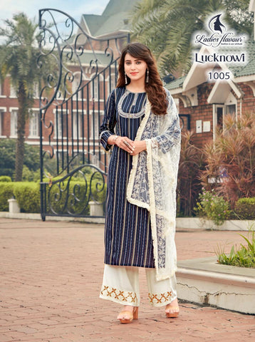 Ladies Flavour Presents Lucknowi Rayon Embroidery Work Stylish Designer Kurtis Collection