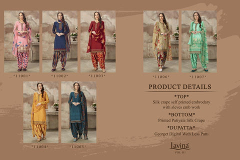 Lavina Presents Lavina Vol 111 Silk Crape Printed Fancy Designer Salwar Suits