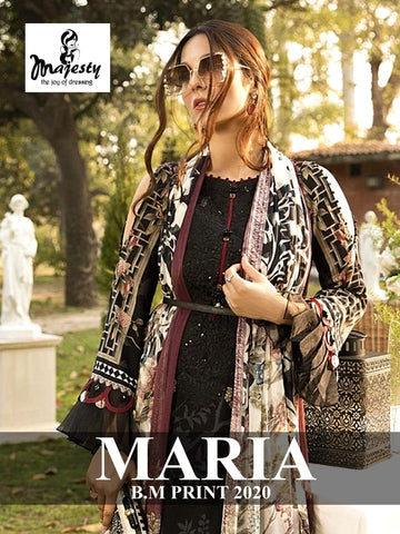 Majesty Maria B M Print 2020 Jam Silk Cotton Embroidery Work Salwar Kameez