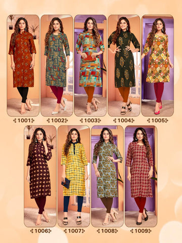 Majisha Nx Presents Zaira Fabric Rayon Designer Kurtis Collection