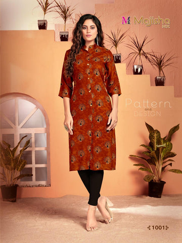 Majisha Nx Presents Zaira Fabric Rayon Designer Kurtis Collection