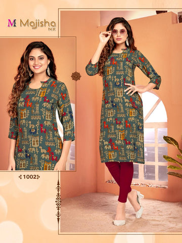 Majisha Nx Presents Zaira Fabric Rayon Designer Kurtis Collection