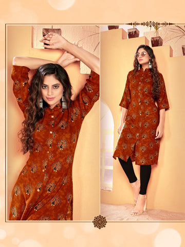 Majisha Nx Presents Zaira Fabric Rayon Designer Kurtis Collection
