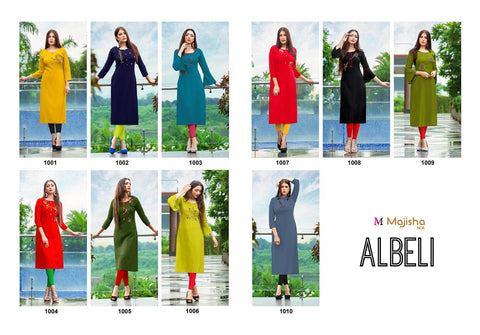 Majisha Nx Albeli Rayon Stylish Desinger Kurtis Collections