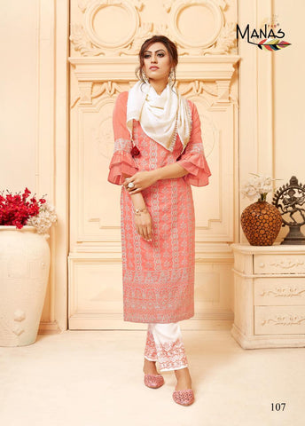 Manas Lucknowi Fancy Fabric Stylish Designer Kurti Collection