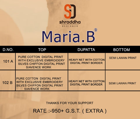 Shraddha Designer Mariya B Heavy Embroidered Pakistani Cotton Suits